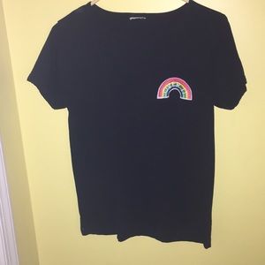 black T-shirt with rainbow